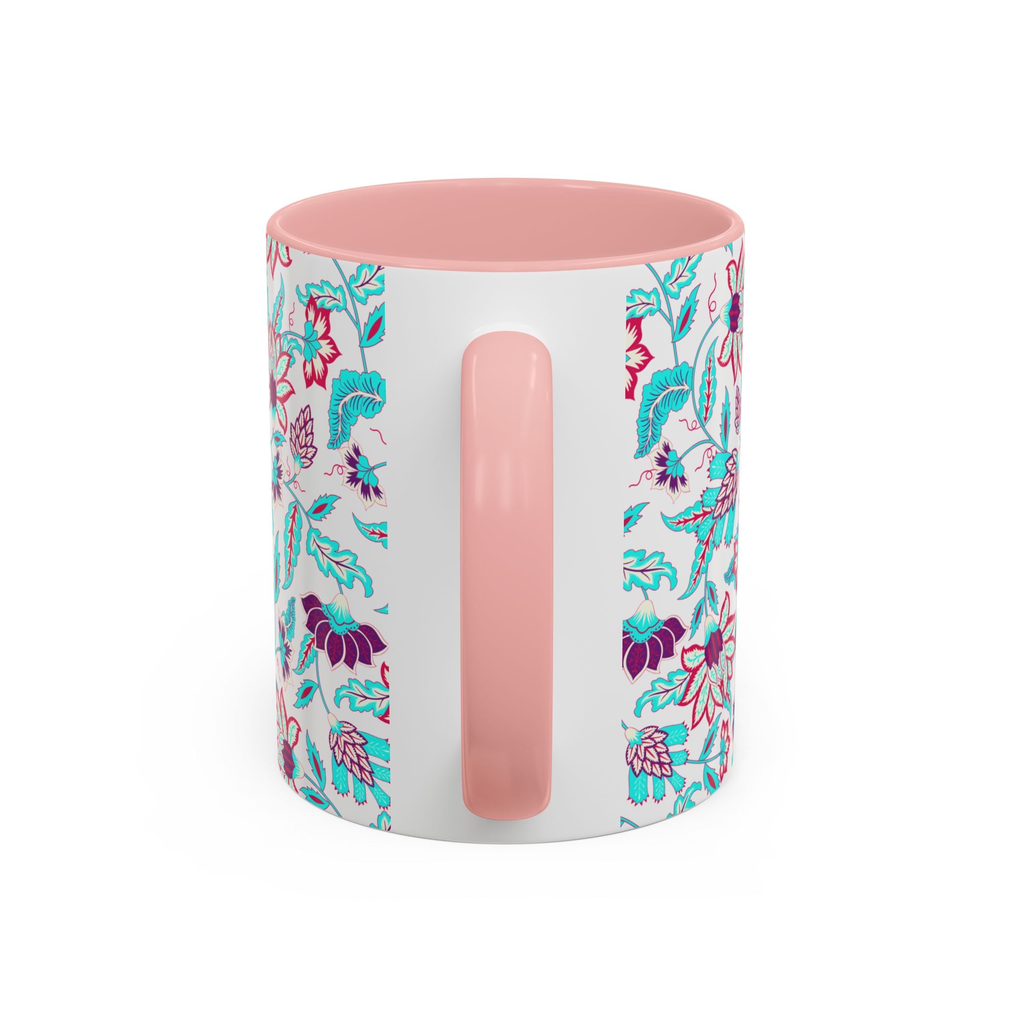 Floral Accent Coffee Mug – Teal & Magenta Patterned Ceramic Mug (11/15oz)