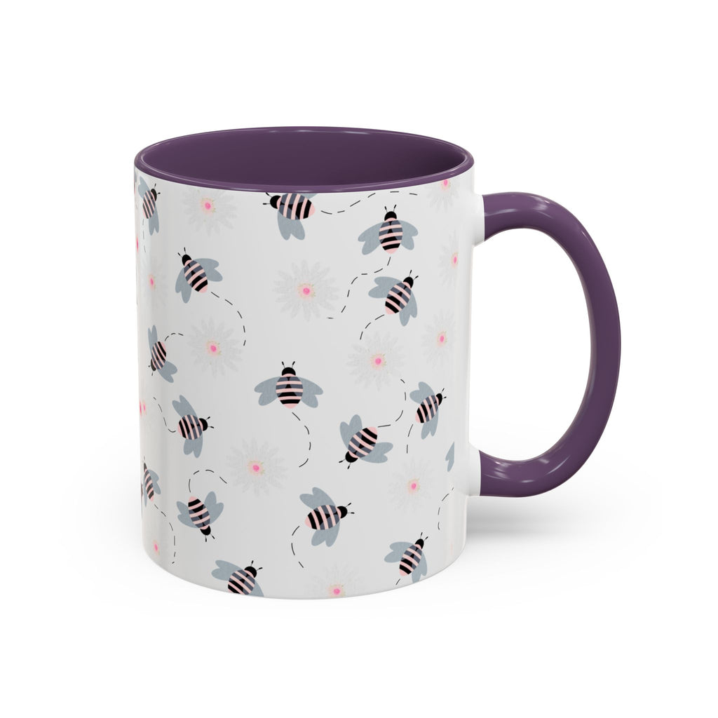 Bee Pattern Accent Coffee Mug — Cute Floral Honeybee Design, 11/15 oz