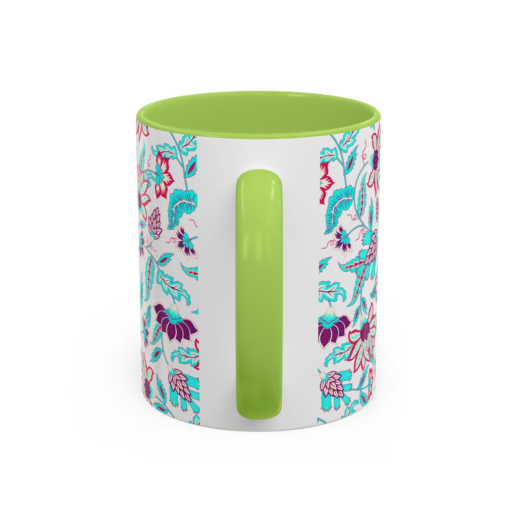 Floral Accent Coffee Mug – Teal & Magenta Patterned Ceramic Mug (11/15oz)