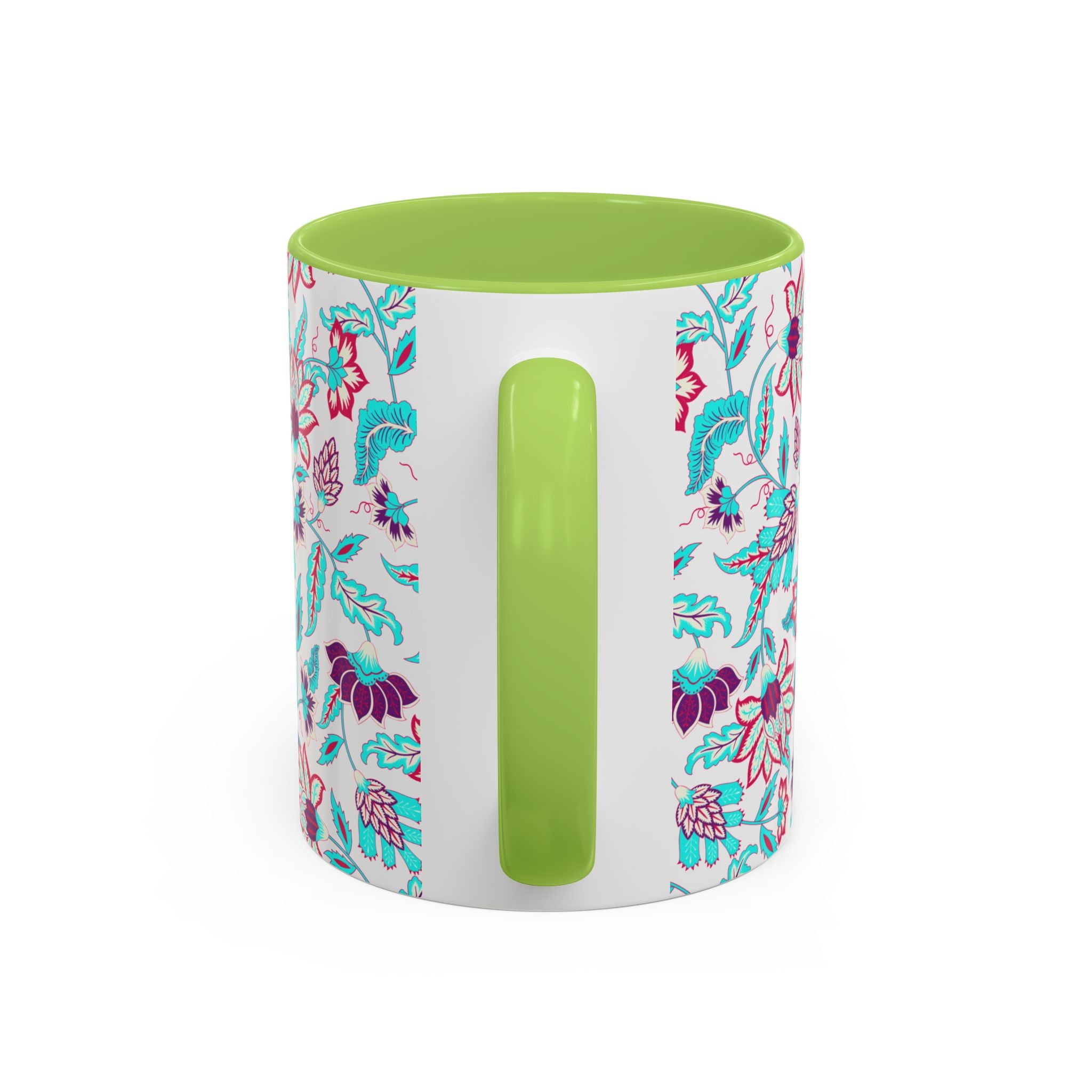 Floral Accent Coffee Mug – Teal & Magenta Patterned Ceramic Mug (11/15oz)