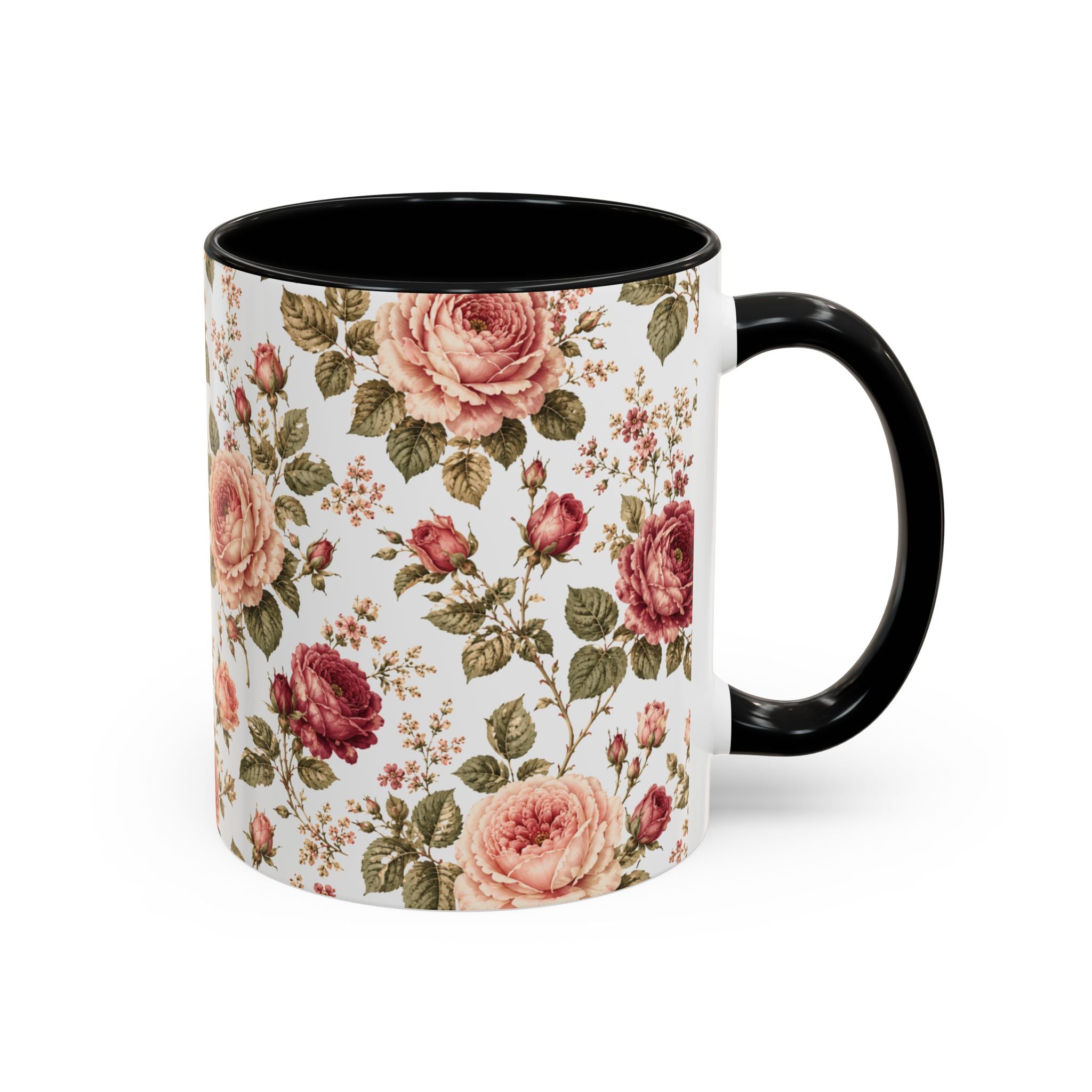 Floral Rose Accent Coffee Mug — Vintage Garden 11/15oz