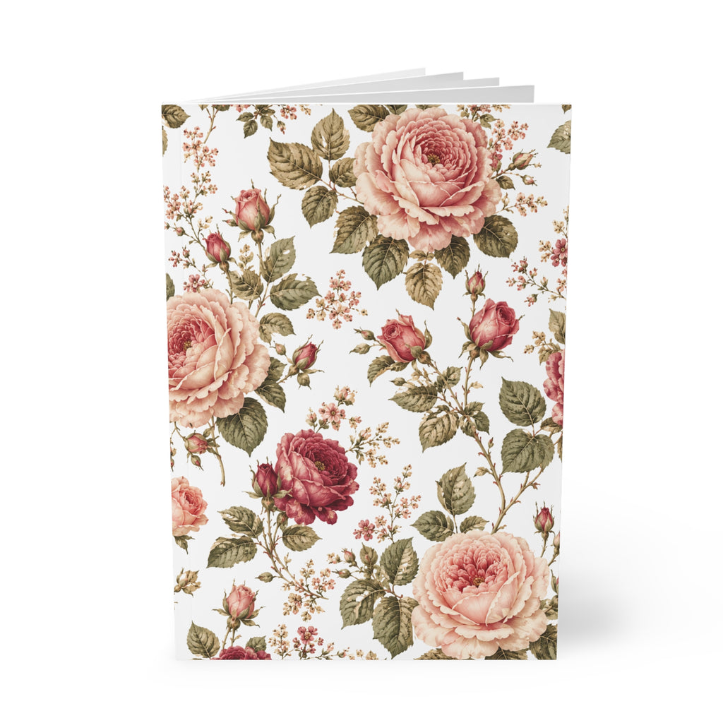 Floral Rose A5 Notebook — Vintage Pink Rose Softcover Journal