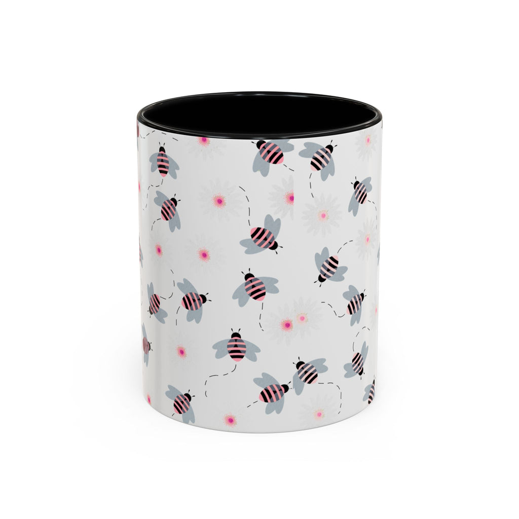 Bee Pattern Accent Coffee Mug — Cute Floral Honeybee Design, 11/15 oz