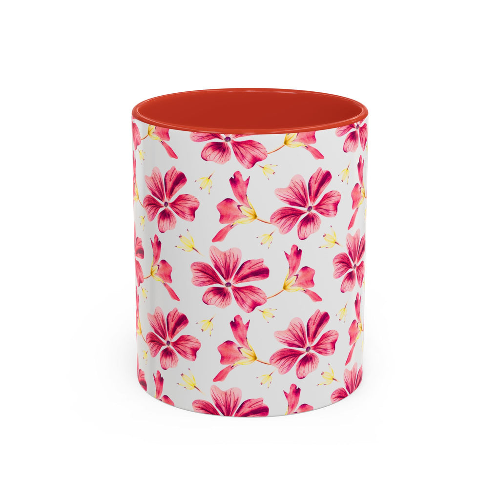 Pink Floral Accent Coffee Mug – Watercolor Hibiscus Pattern (11/15 oz)