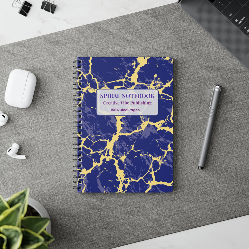 Marbled Navy & Gold Spiral Notebook — A5 Ruled Journal (150 Pages)