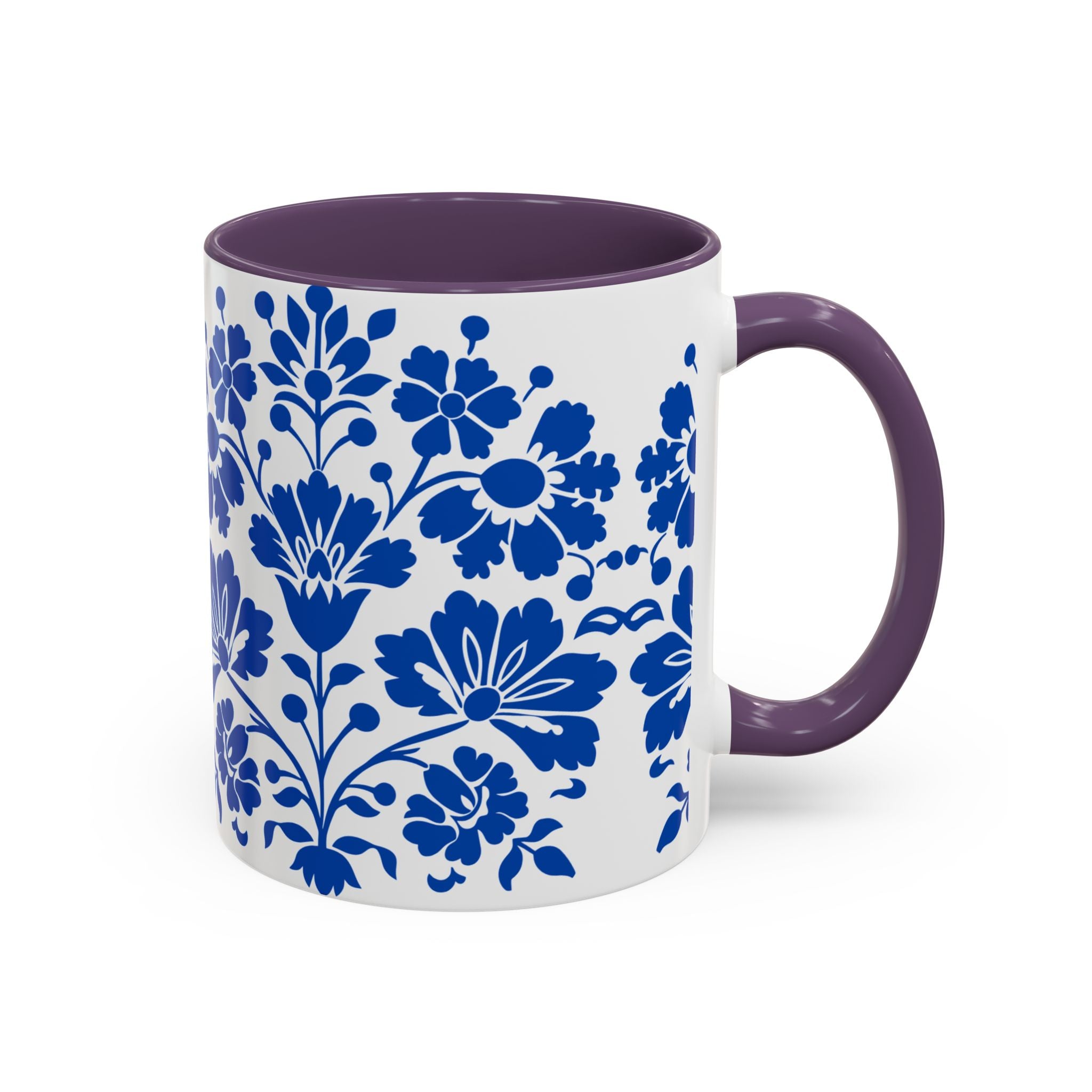 Blue Floral Accent Coffee Mug – Ceramic 11/15oz