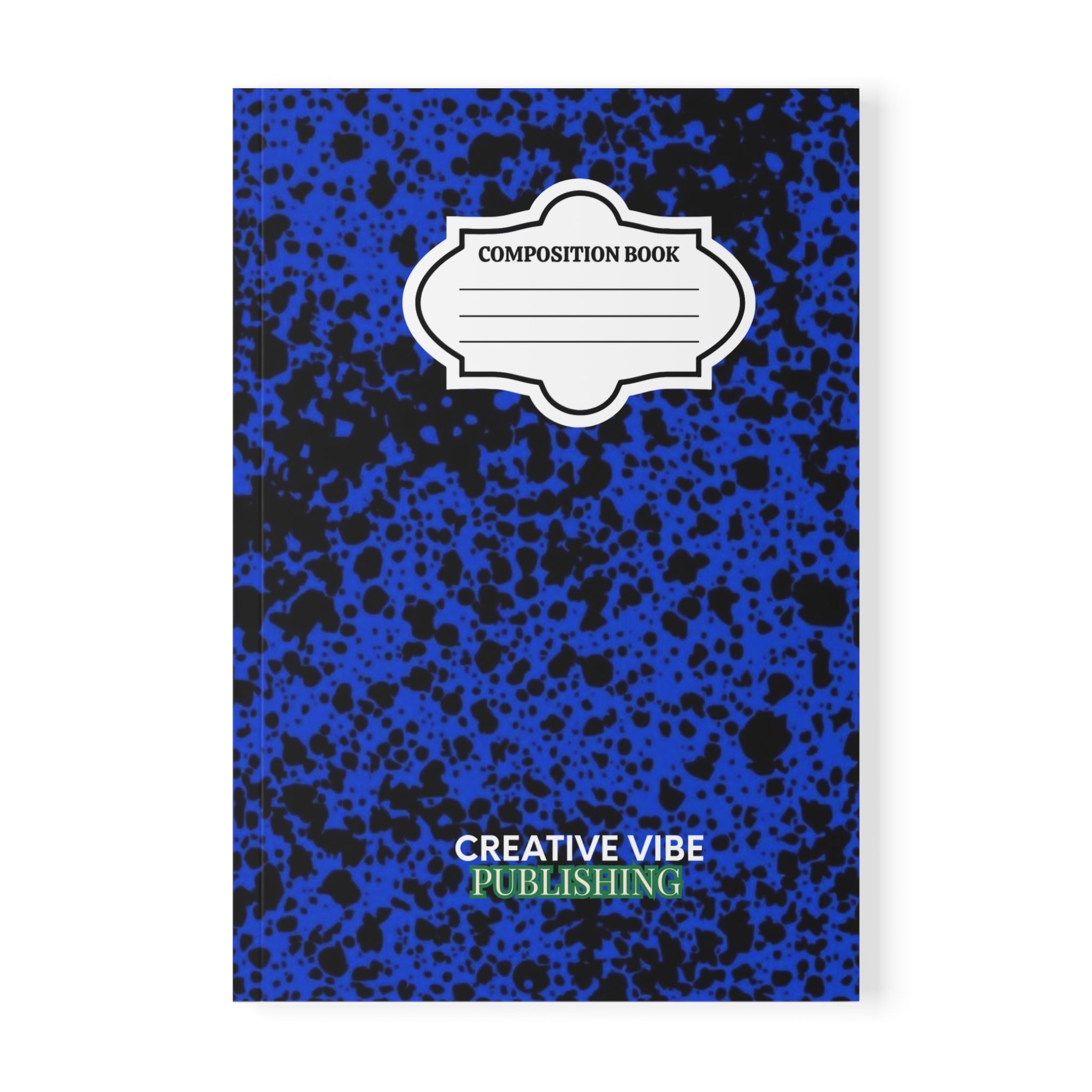 Composition Book-Style A5 Notebook — Blue Speckled Cover, 'Creative Vibe Publishing'