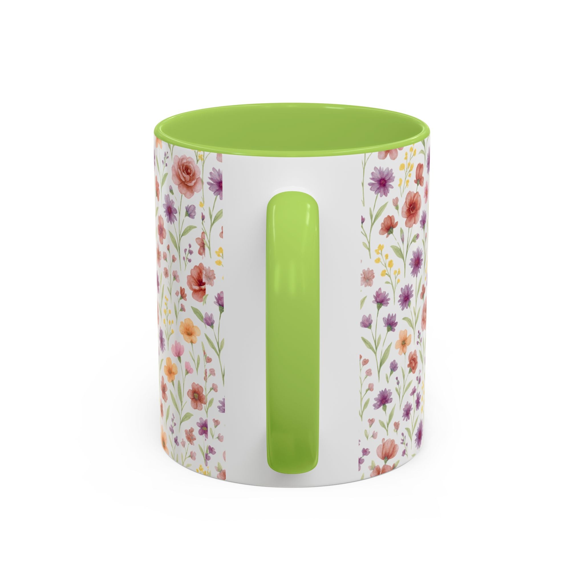 Floral Watercolor Accent Coffee Mug – Pink & Purple Wildflower Pattern (11/15oz)