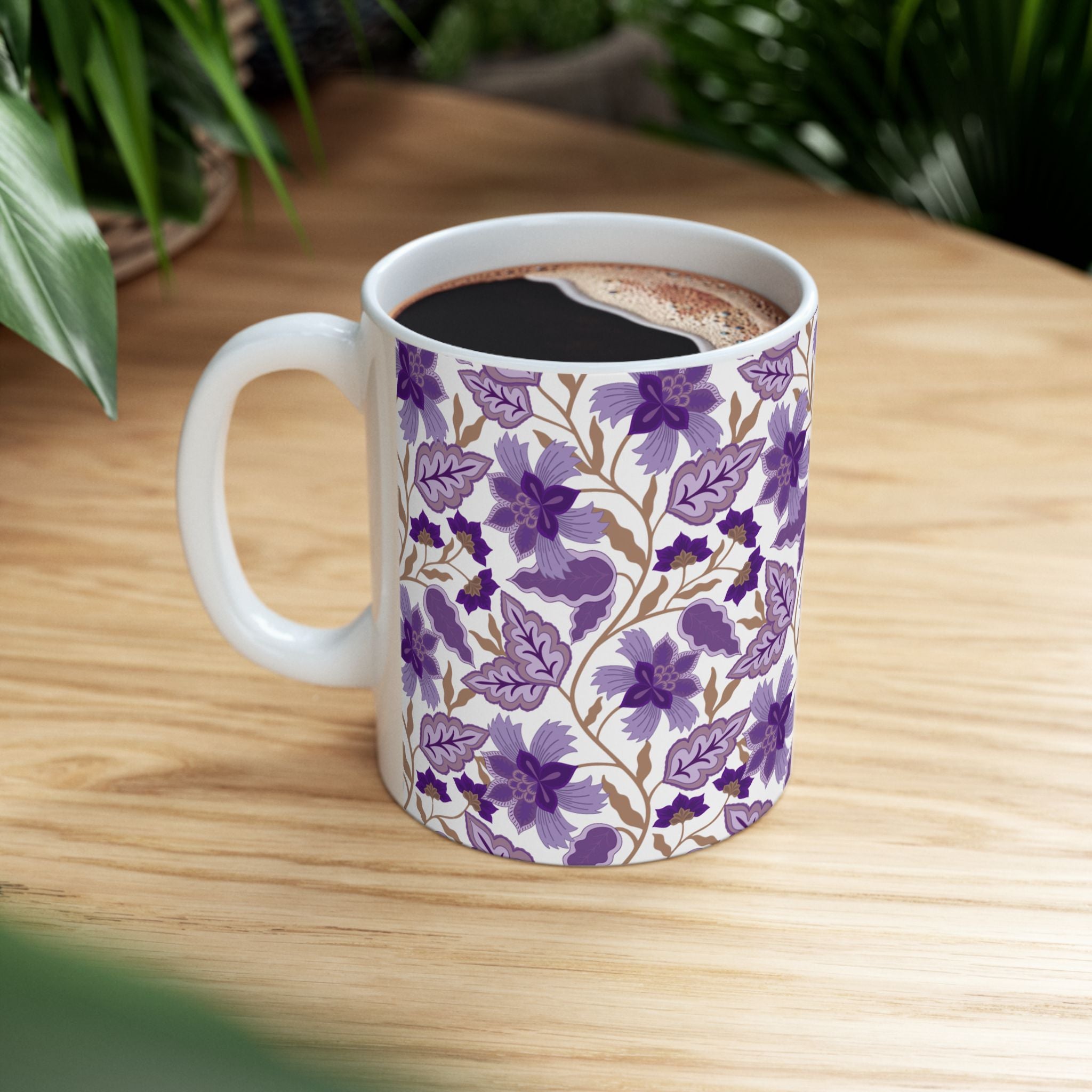 Floral Purple Mug — Vintage Botanical Ceramic Coffee Cup (11oz & 15oz)