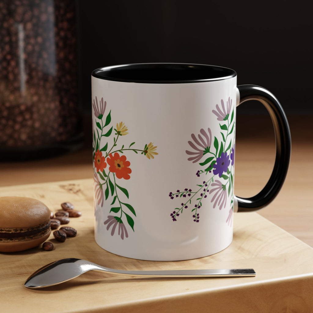 Floral Bouquet Accent Coffee Mug – Colorful Wildflower Design (11/15oz)