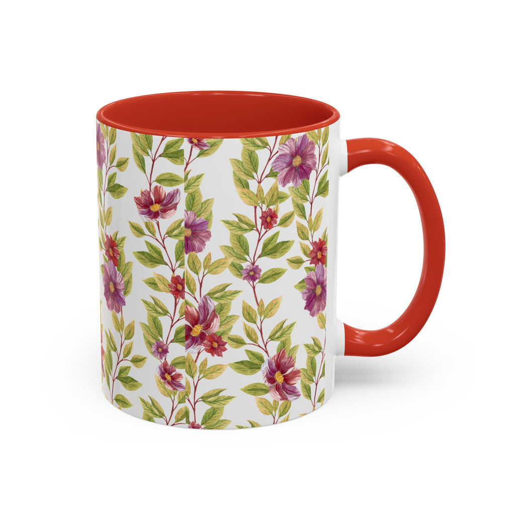 Floral Vine Accent Coffee Mug — Purple Watercolor Blossoms (11/15oz)