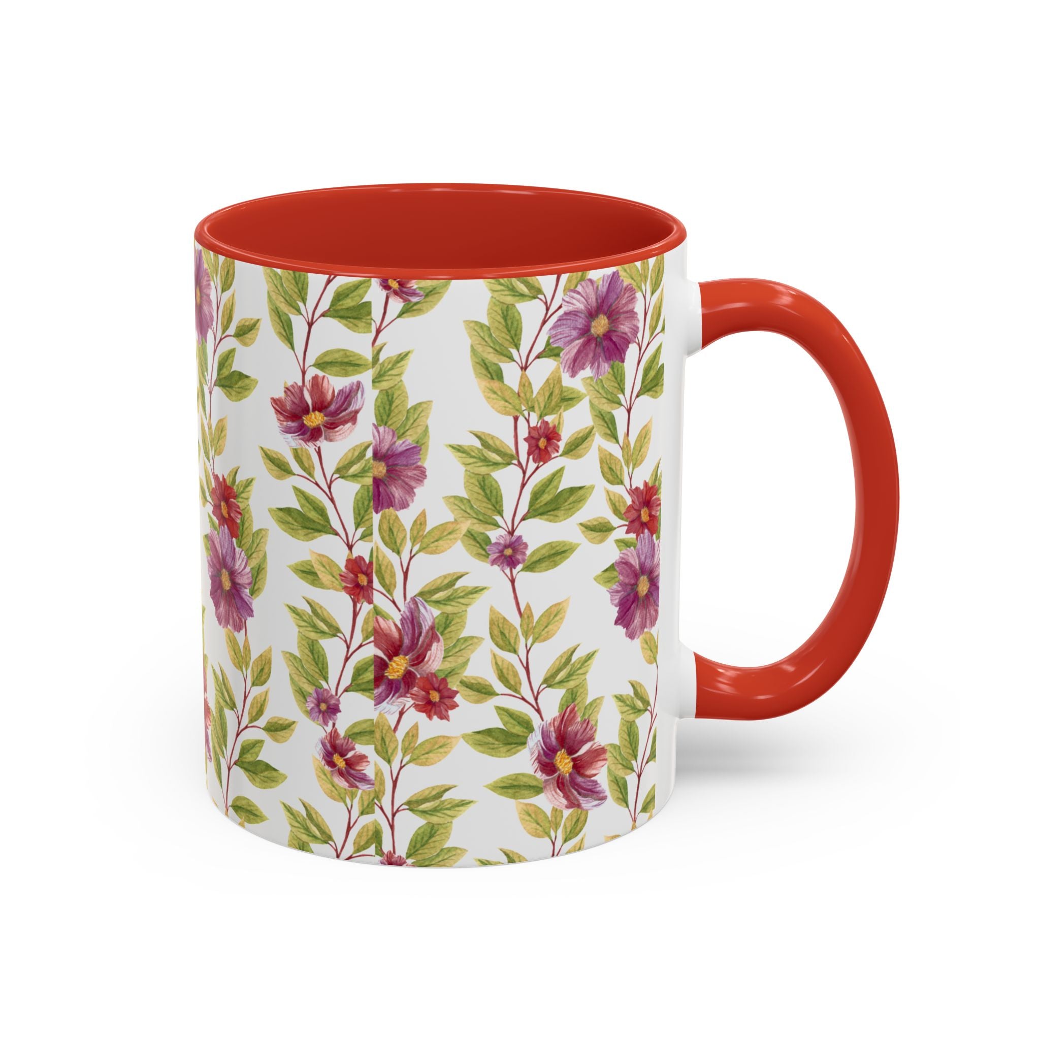 Floral Vine Accent Coffee Mug — Purple Watercolor Blossoms (11/15oz)