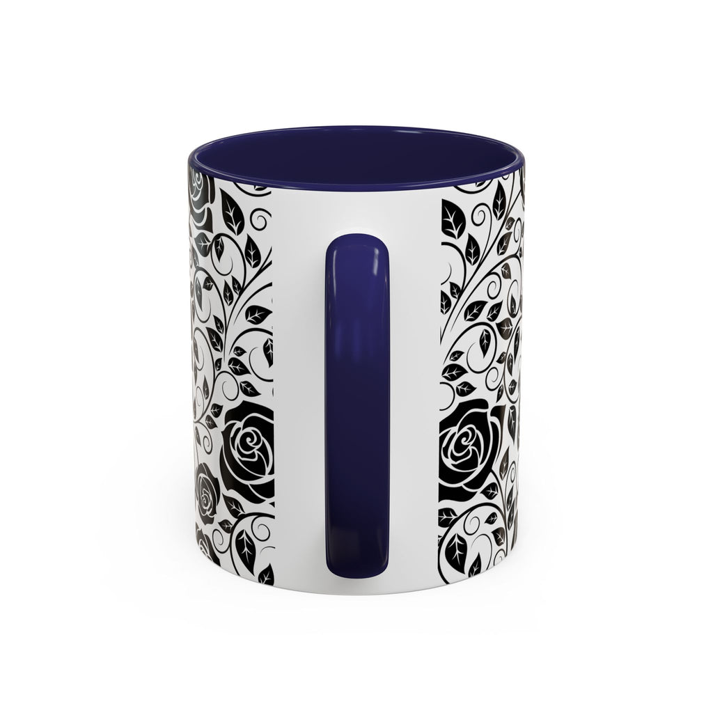 Black Rose Pattern Accent Coffee Mug — 11/15oz Ceramic Gift