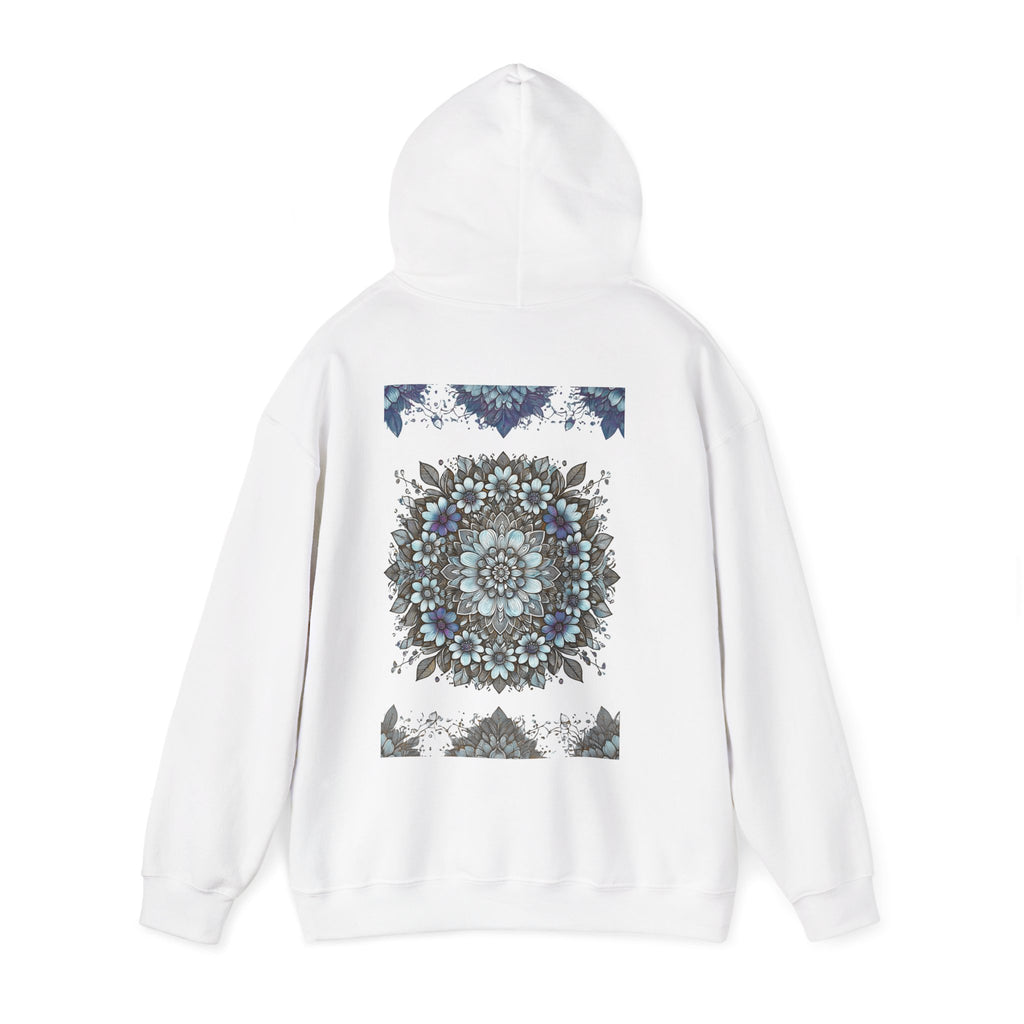 Mandala Floral Hoodie — Blue Boho Geometric Sweatshirt