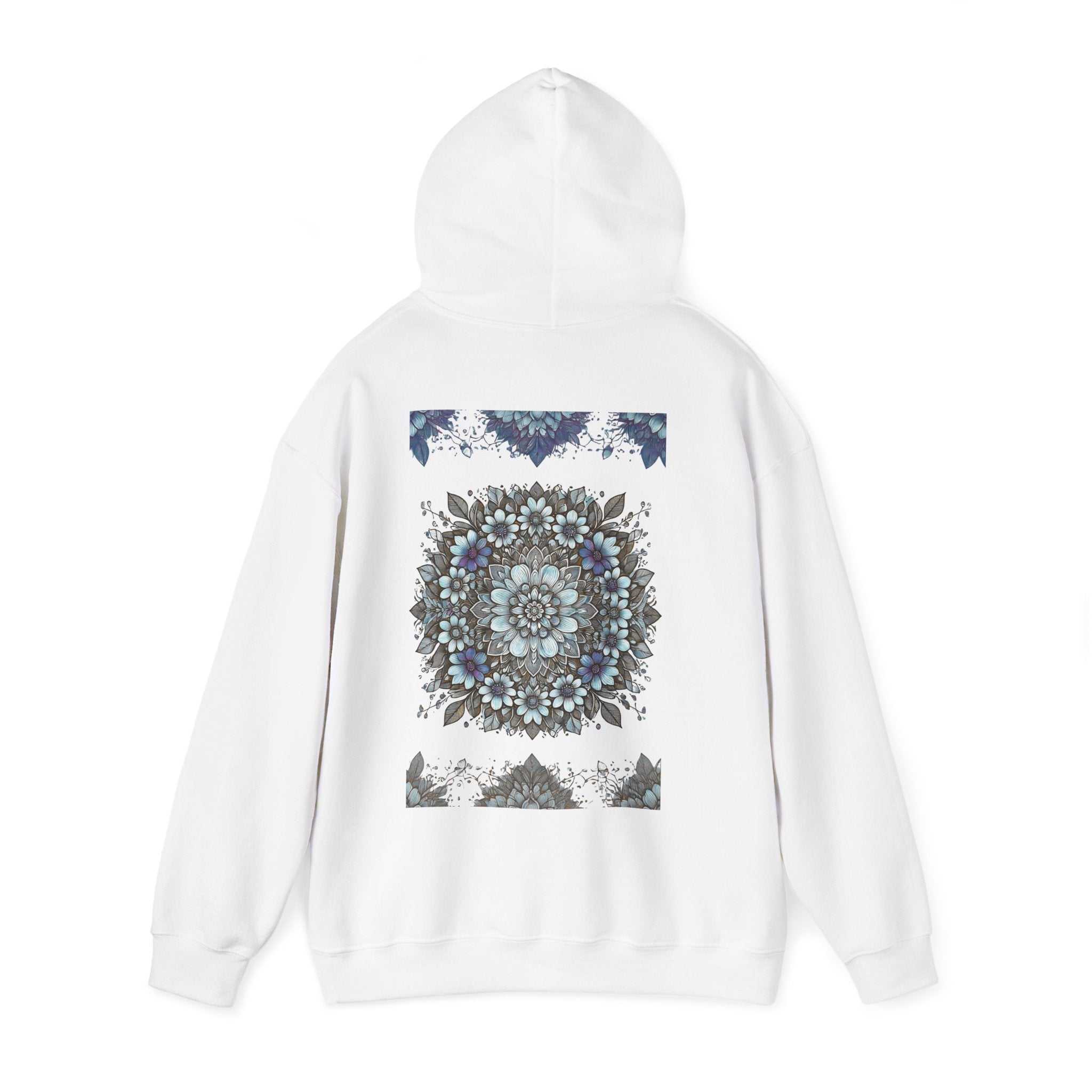 Mandala Floral Hoodie — Blue Boho Geometric Sweatshirt