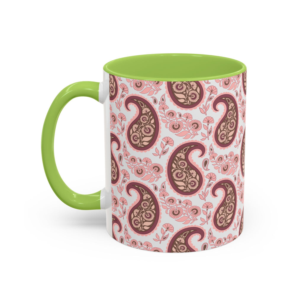 Pink Paisley Accent Coffee Mug — Decorative Floral Pattern 11/15oz