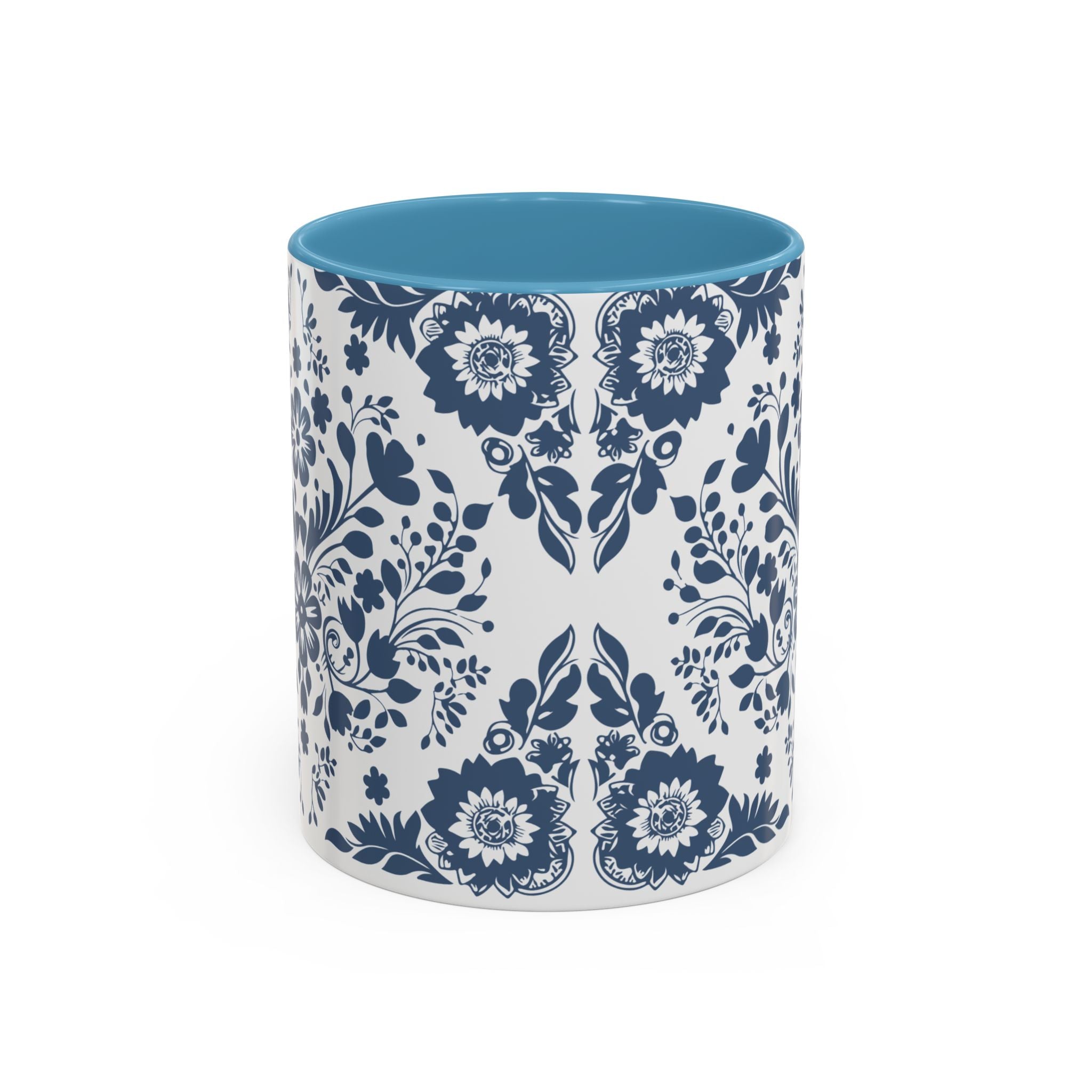 Blue Floral Accent Coffee Mug - Navy Vintage Delft Pattern (11/15oz)