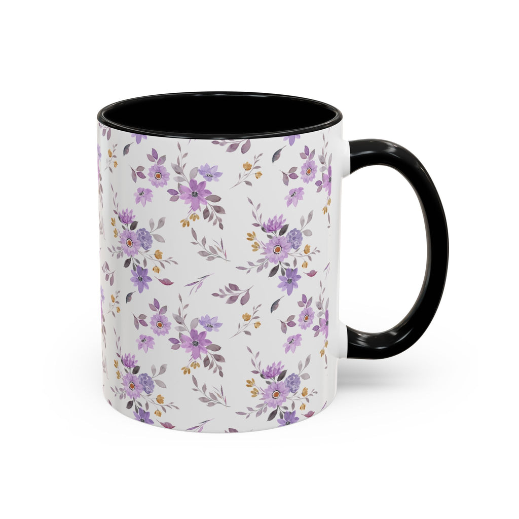 Floral Lavender Accent Coffee Mug — Purple Vintage Rose Pattern (11/15oz)