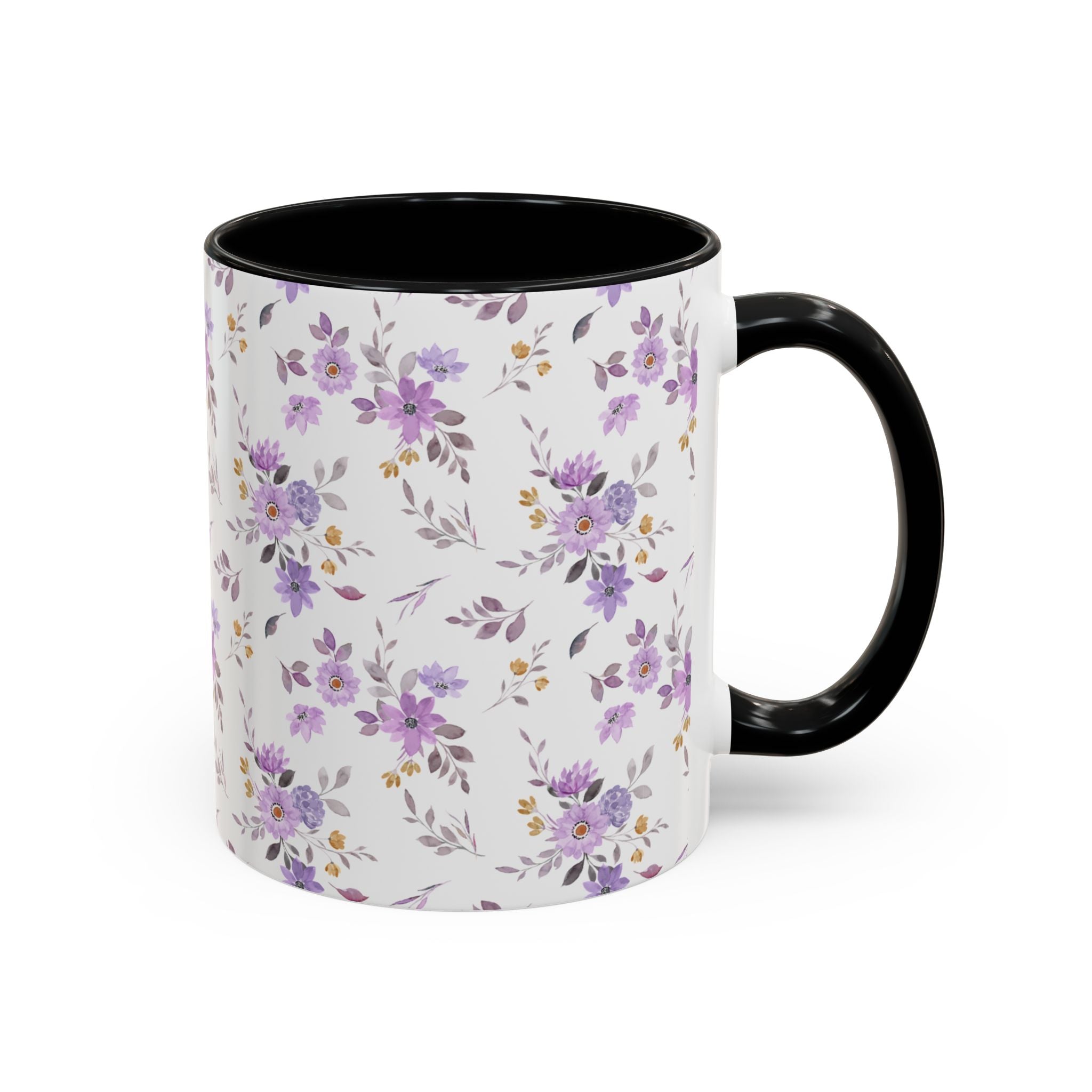 Floral Lavender Accent Coffee Mug — Purple Vintage Rose Pattern (11/15oz)