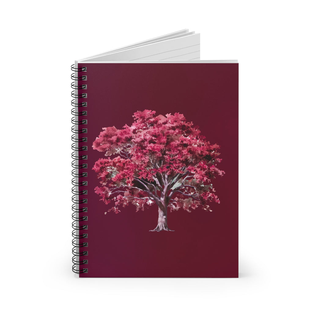 Crimson Blossom Tree Spiral Notebook — Ruled Journal for Notes & Sketches