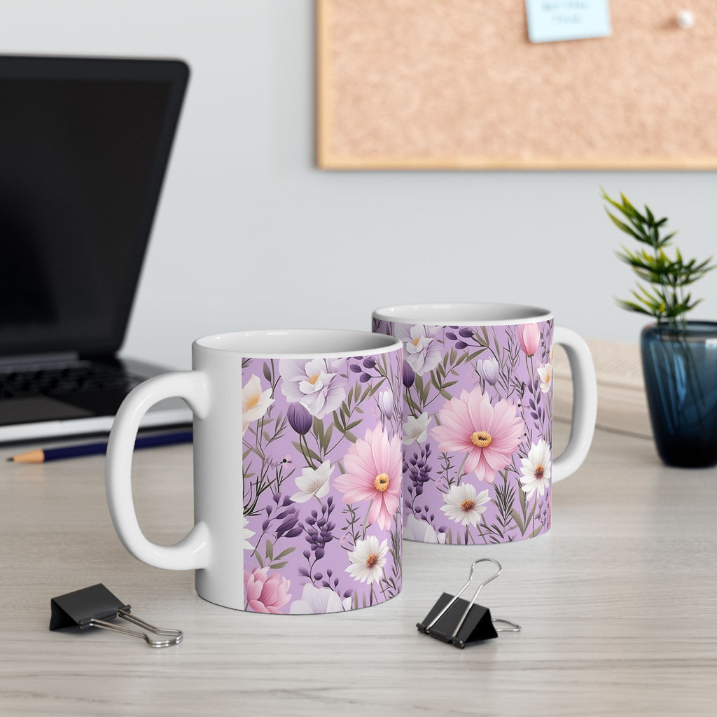 Floral Lavender Ceramic Mug — Purple Wildflower Pattern (11oz & 15oz)