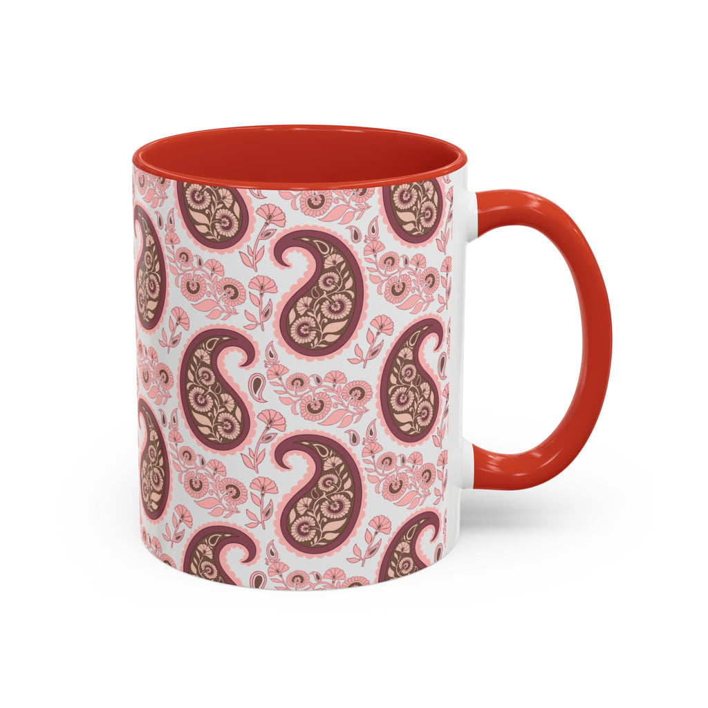 Pink Paisley Accent Coffee Mug — Decorative Floral Pattern 11/15oz