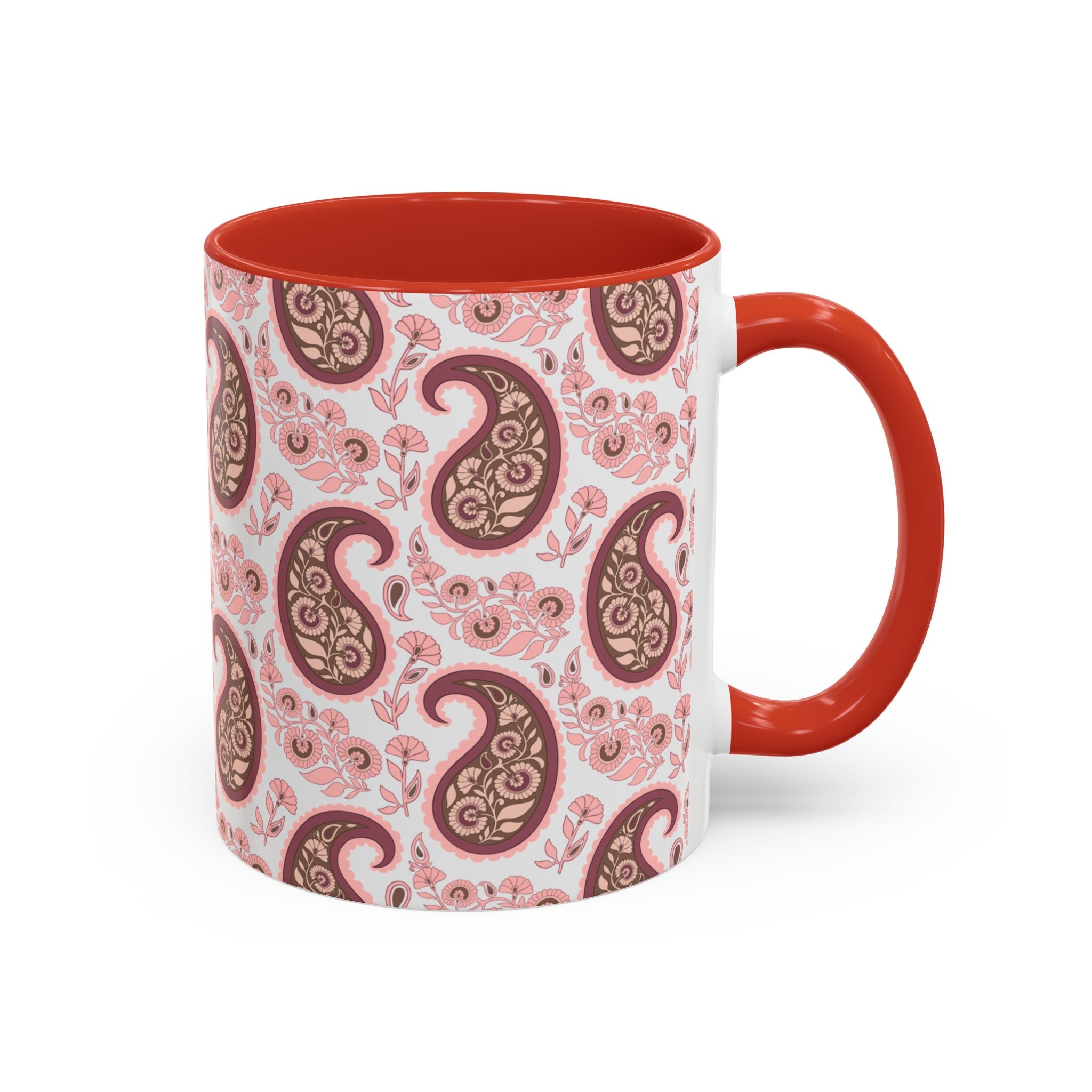 Pink Paisley Accent Coffee Mug — Decorative Floral Pattern 11/15oz