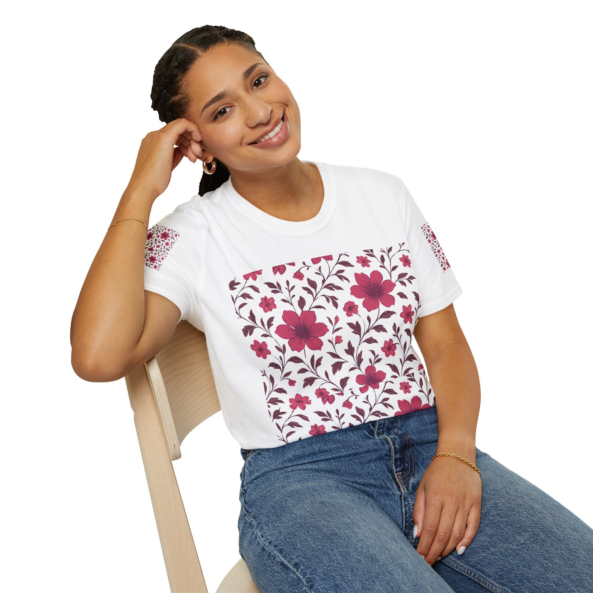 Floral Vine Tee — Pink Bloom Pattern T-Shirt
