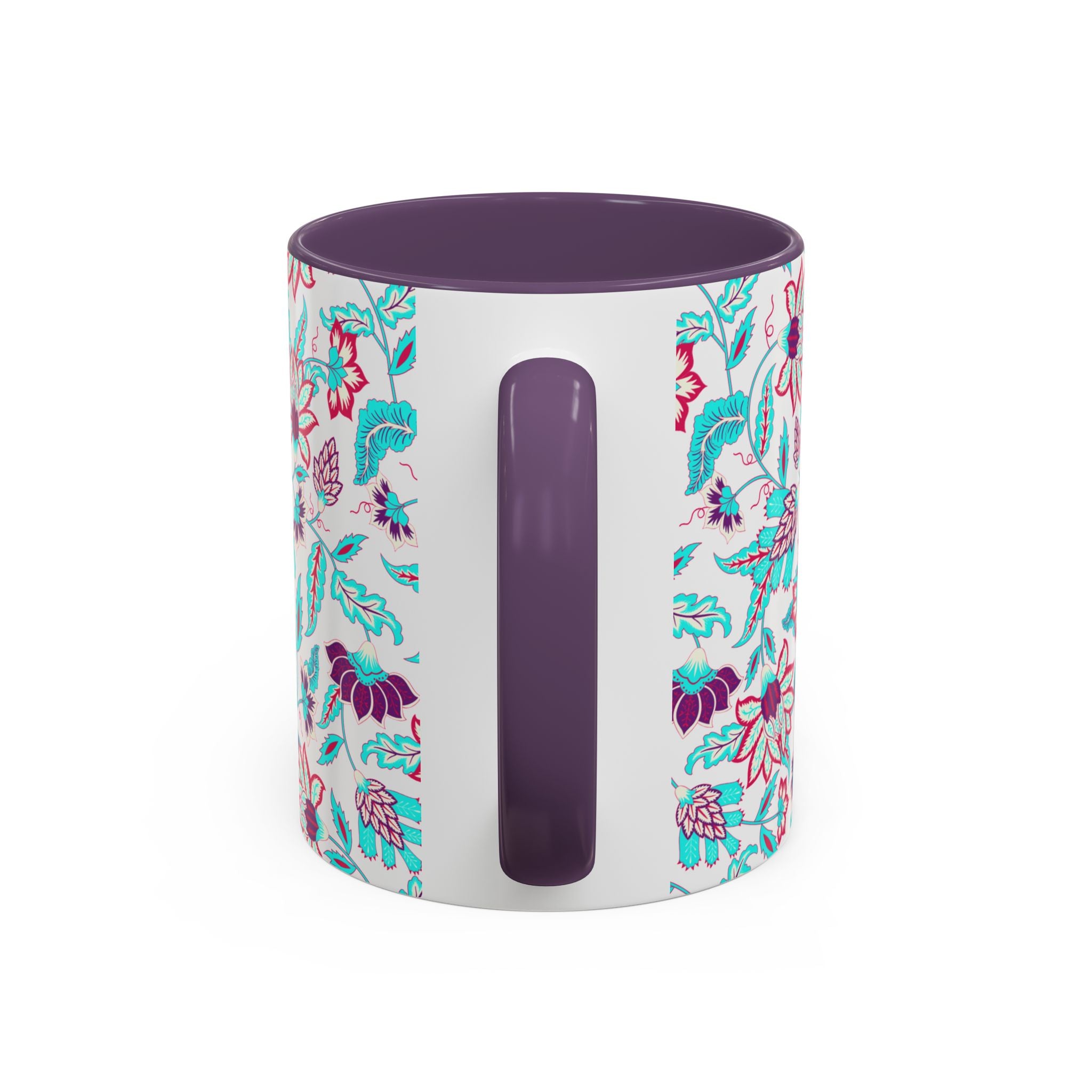Floral Accent Coffee Mug – Teal & Magenta Patterned Ceramic Mug (11/15oz)