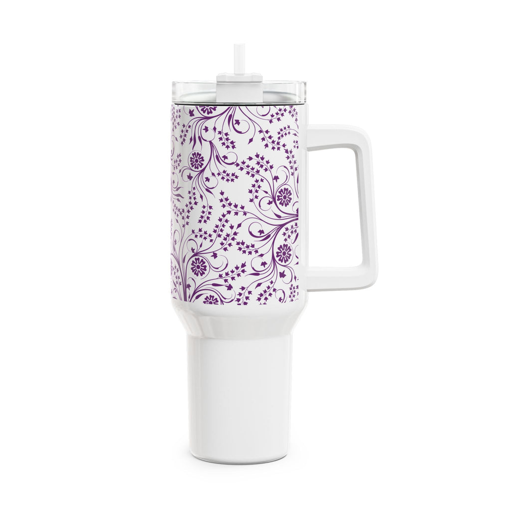 40oz Floral Swirl Tumbler — Purple Vine Insulated Travel Mug