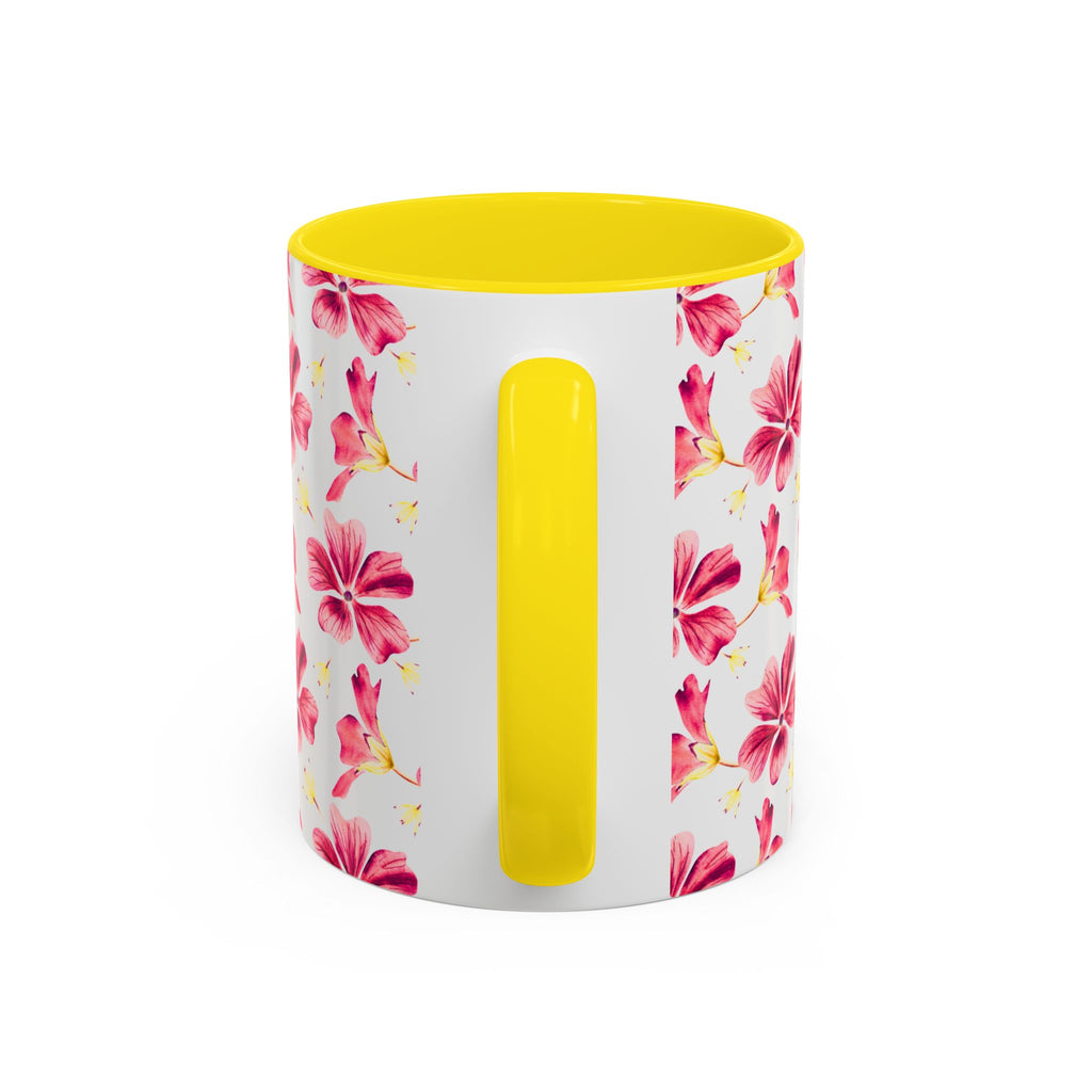 Pink Floral Accent Coffee Mug – Watercolor Hibiscus Pattern (11/15 oz)