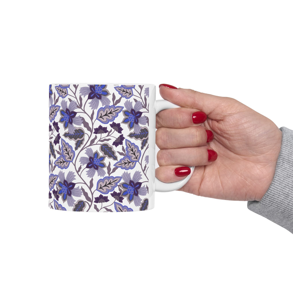 Blue Floral Ceramic Mug – Vintage Botanical Pattern (11oz & 15oz)