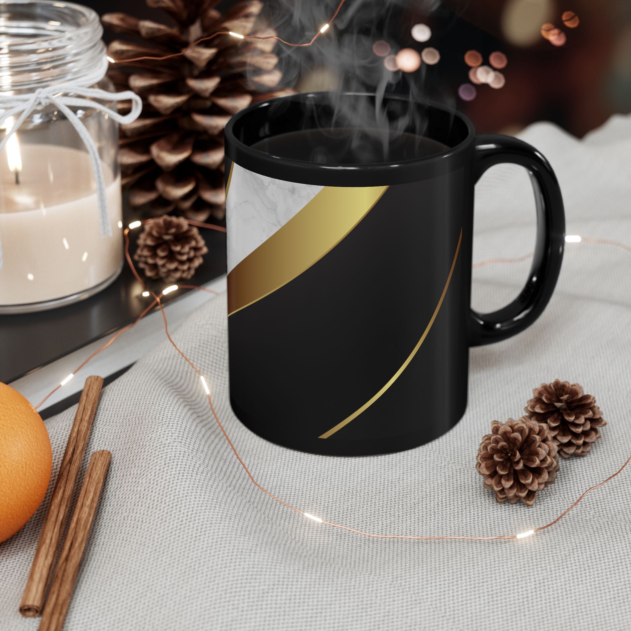 Black Marble & Gold Accent Mug — Elegant Ceramic Coffee Cup (11oz/15oz)
