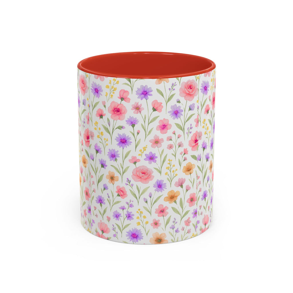 Floral Watercolor Accent Coffee Mug — Pastel Wildflower Pattern (11/15 oz)
