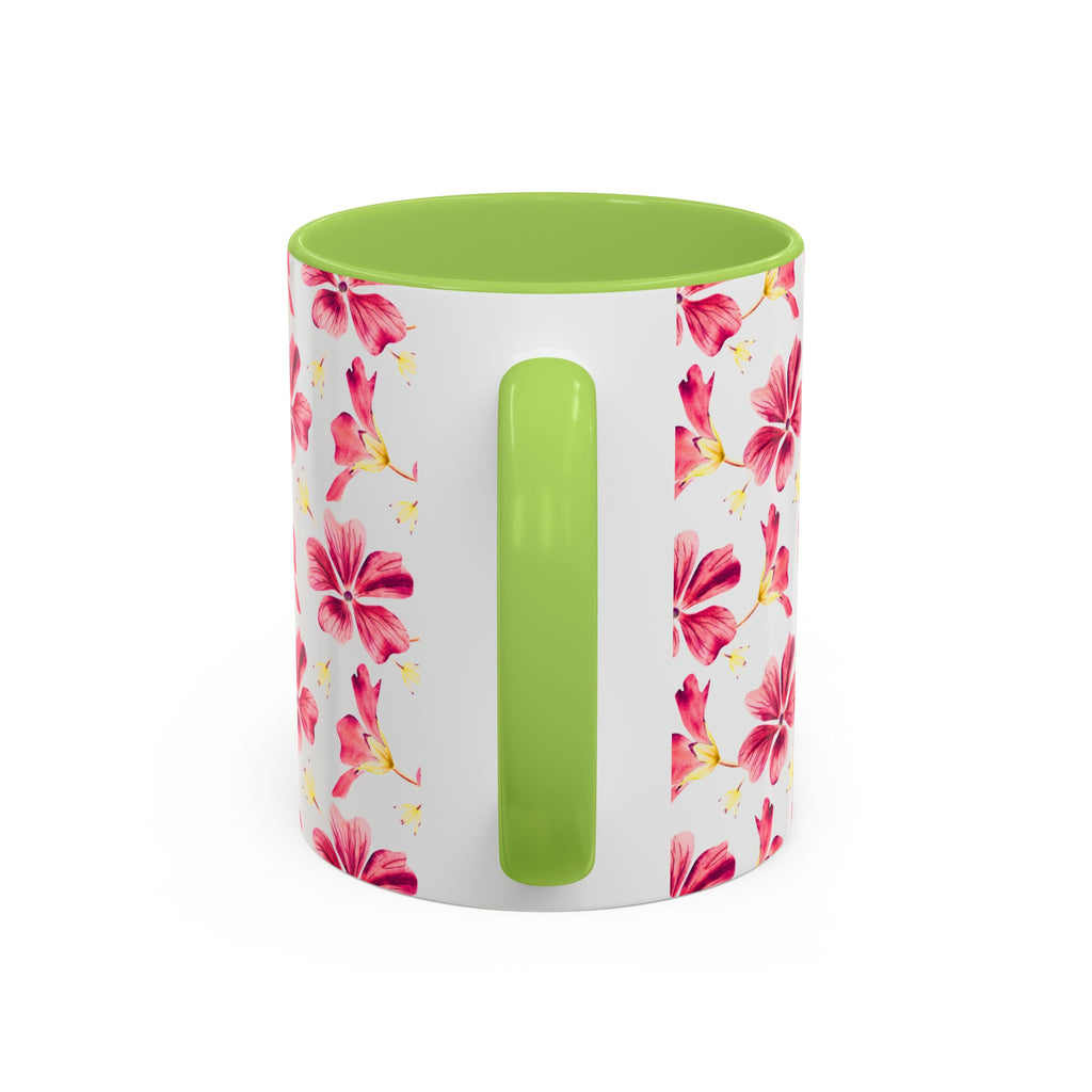 Pink Floral Accent Coffee Mug – Watercolor Hibiscus Pattern (11/15 oz)