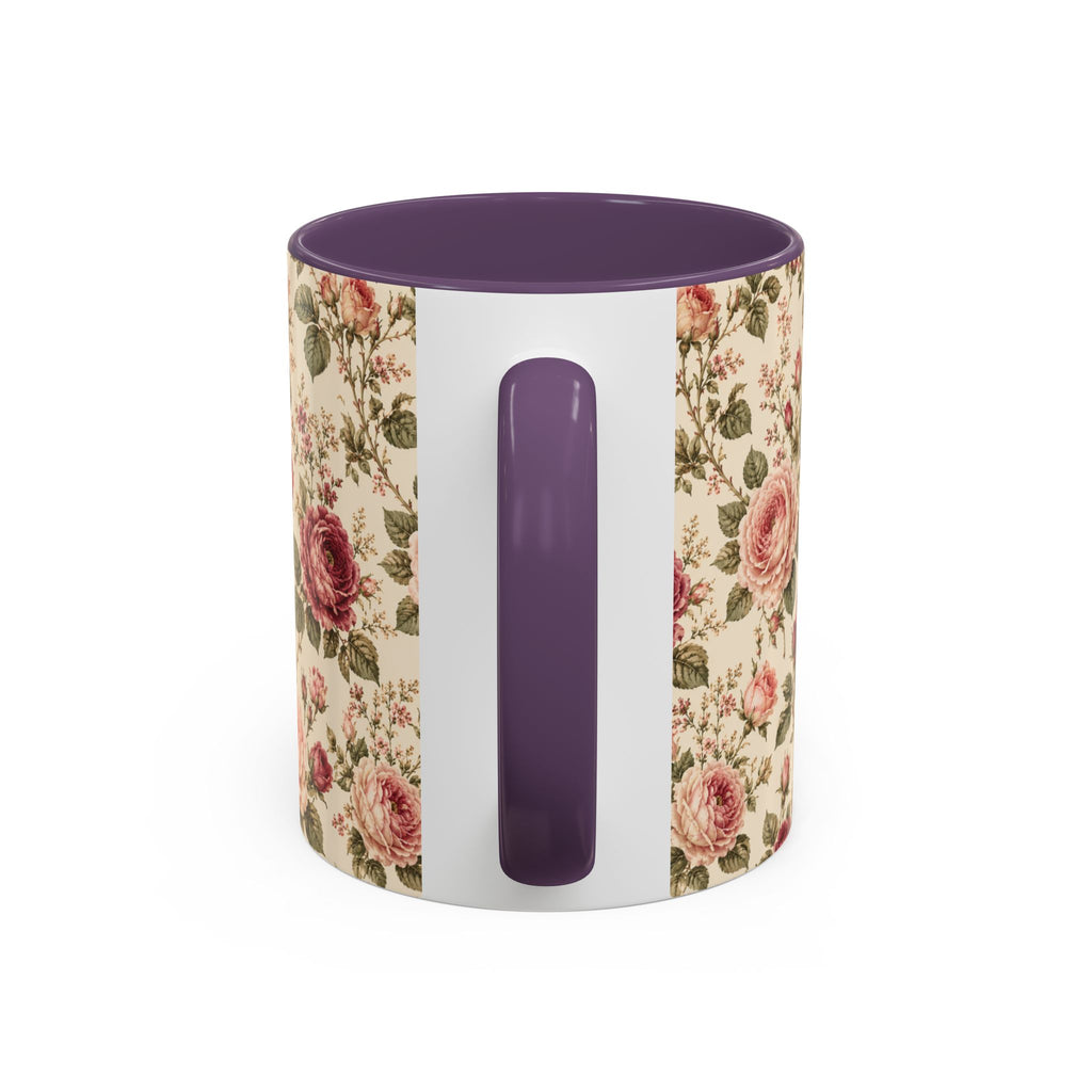 Vintage Rose Accent Coffee Mug – Floral 11/15oz Ceramic Cup