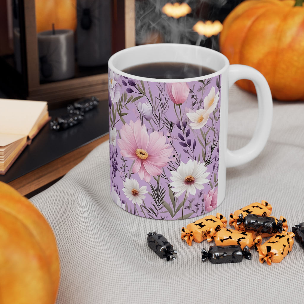 Floral Lavender Ceramic Mug — Purple Wildflower Pattern (11oz & 15oz)