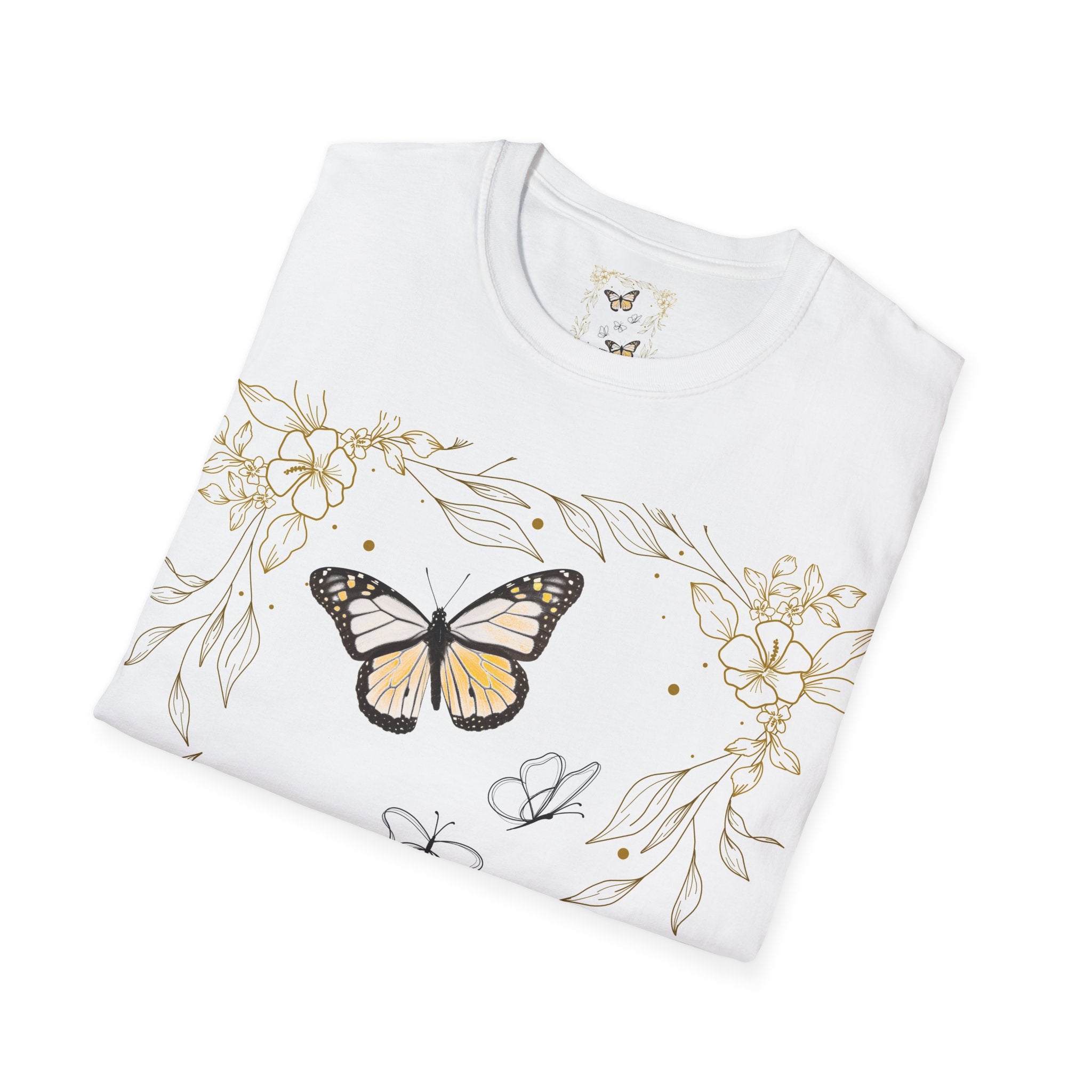 Butterfly Floral Tee — Yellow Monarch Nature Graphic T-Shirt