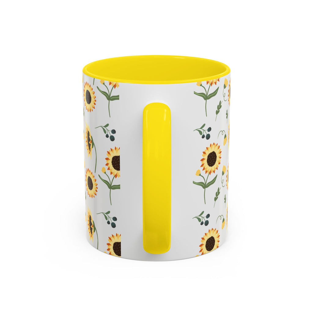 Sunflower Pattern Accent Coffee Mug — 11/15oz Ceramic Mug