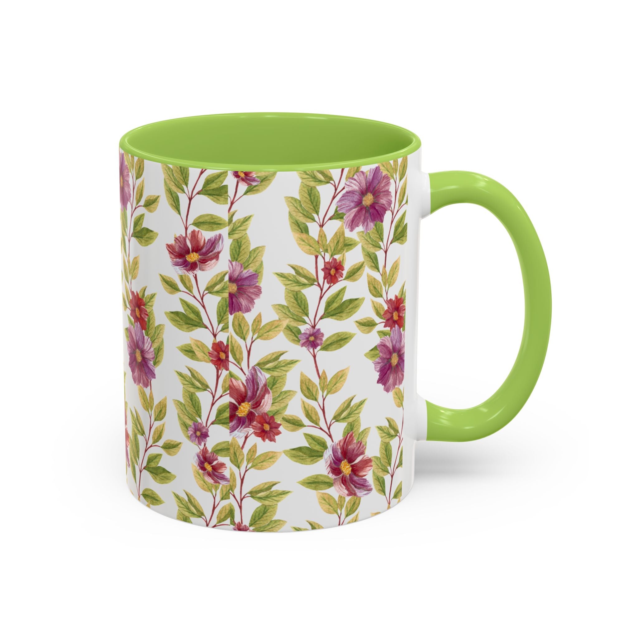 Floral Vine Accent Coffee Mug — Purple Watercolor Blossoms (11/15oz)