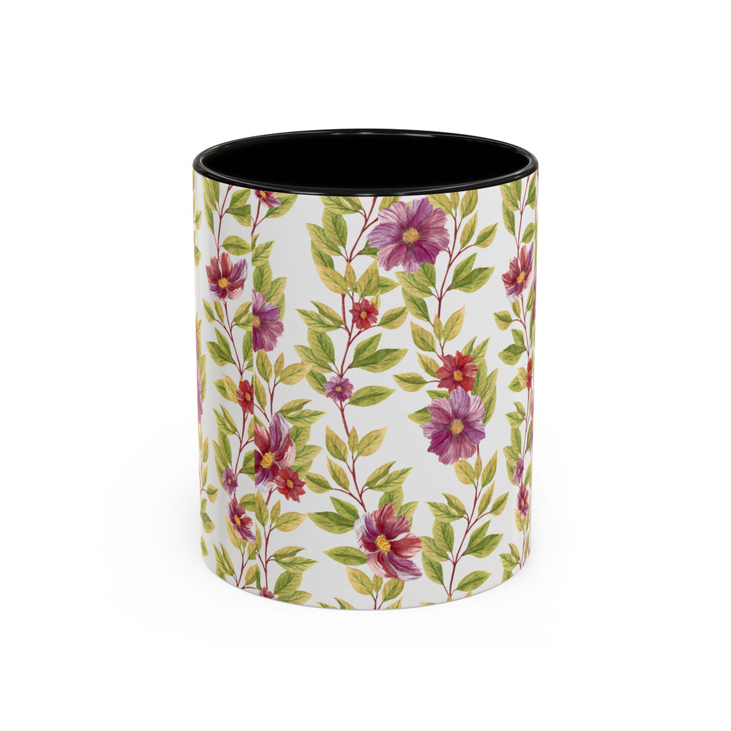 Floral Vine Accent Coffee Mug — Purple Watercolor Blossoms (11/15oz)