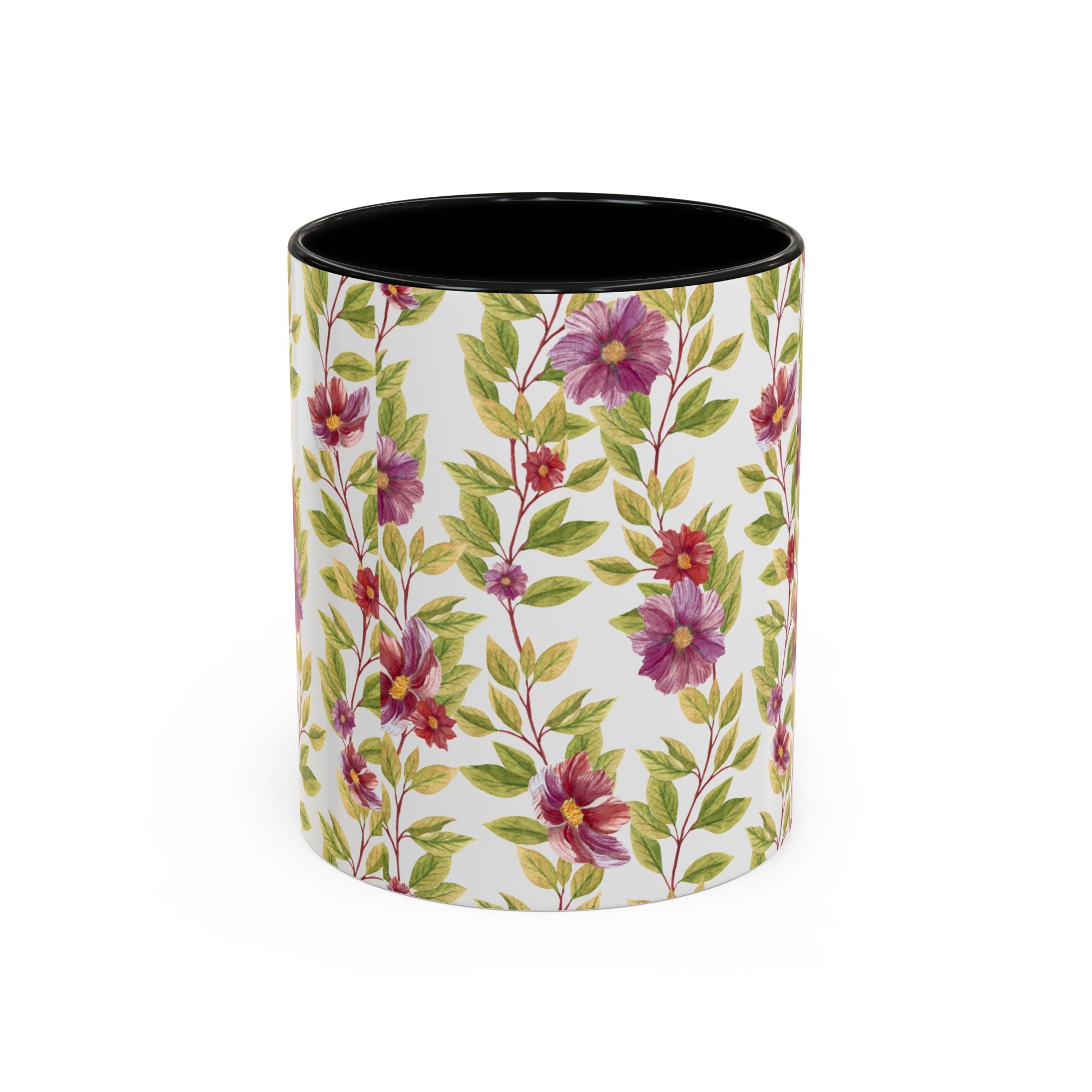 Floral Vine Accent Coffee Mug — Purple Watercolor Blossoms (11/15oz)