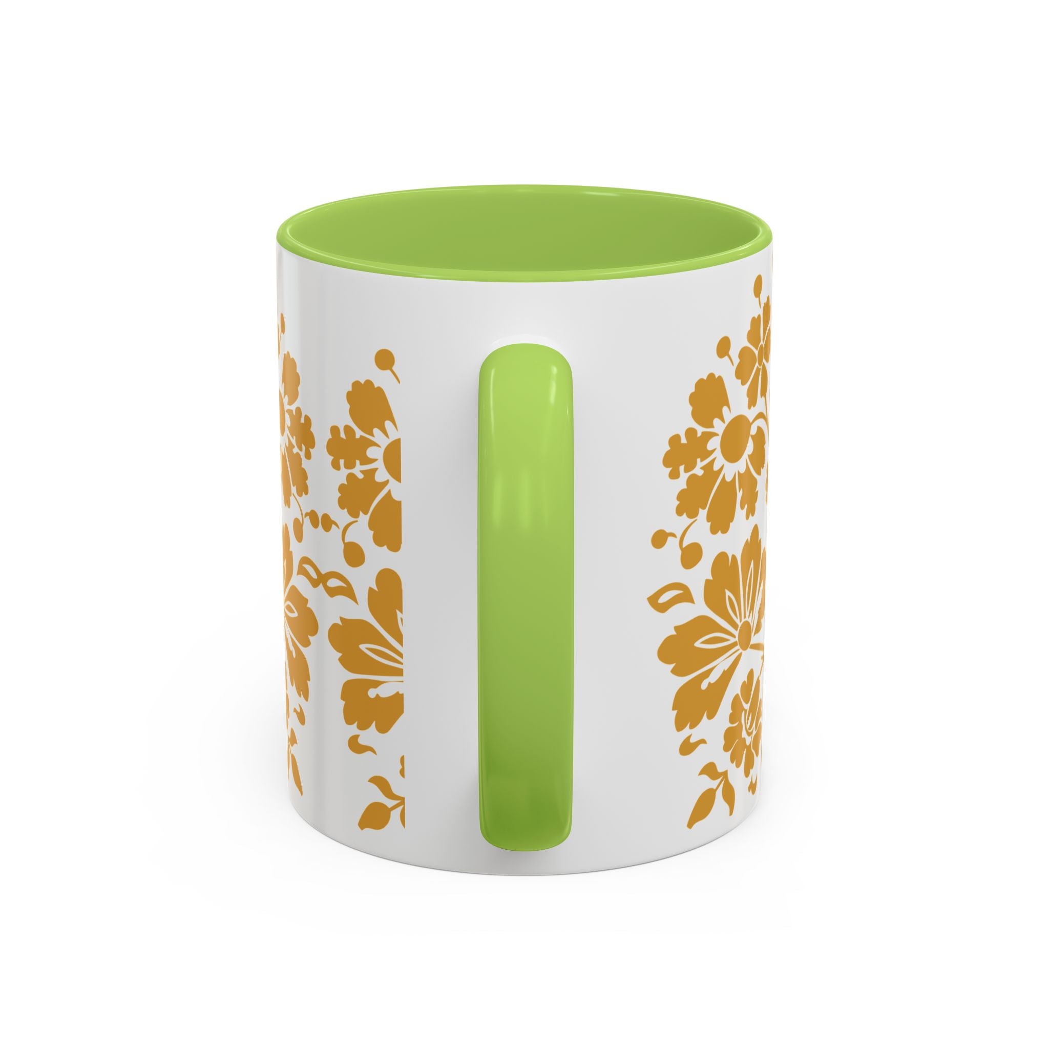 Gold Floral Accent Coffee Mug — Elegant Damask 11/15oz Ceramic