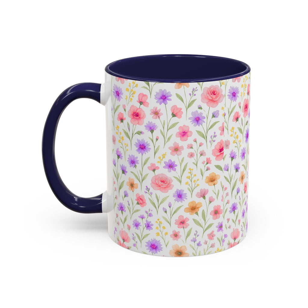 Floral Watercolor Accent Coffee Mug — Pastel Wildflower Pattern (11/15 oz)