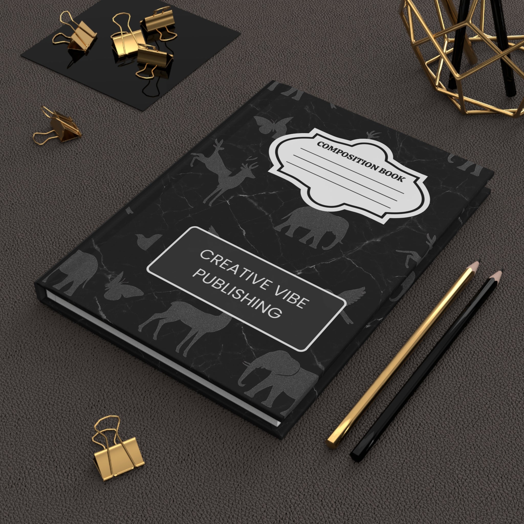 Hardcover Journal — "Composition Book" Marble Animal Pattern, Creative Vibe Publishing