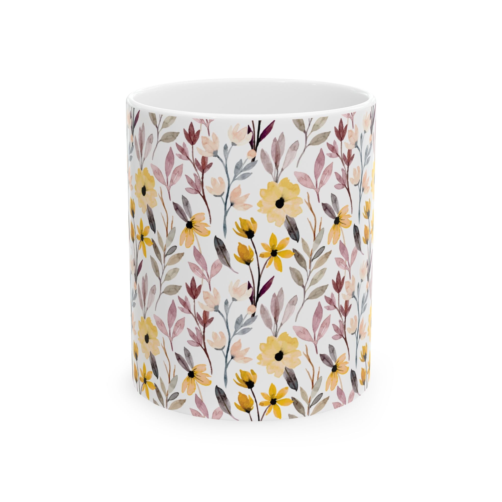 Floral Watercolor Mug – Yellow Wildflower Ceramic Coffee Cup (11oz & 15oz)