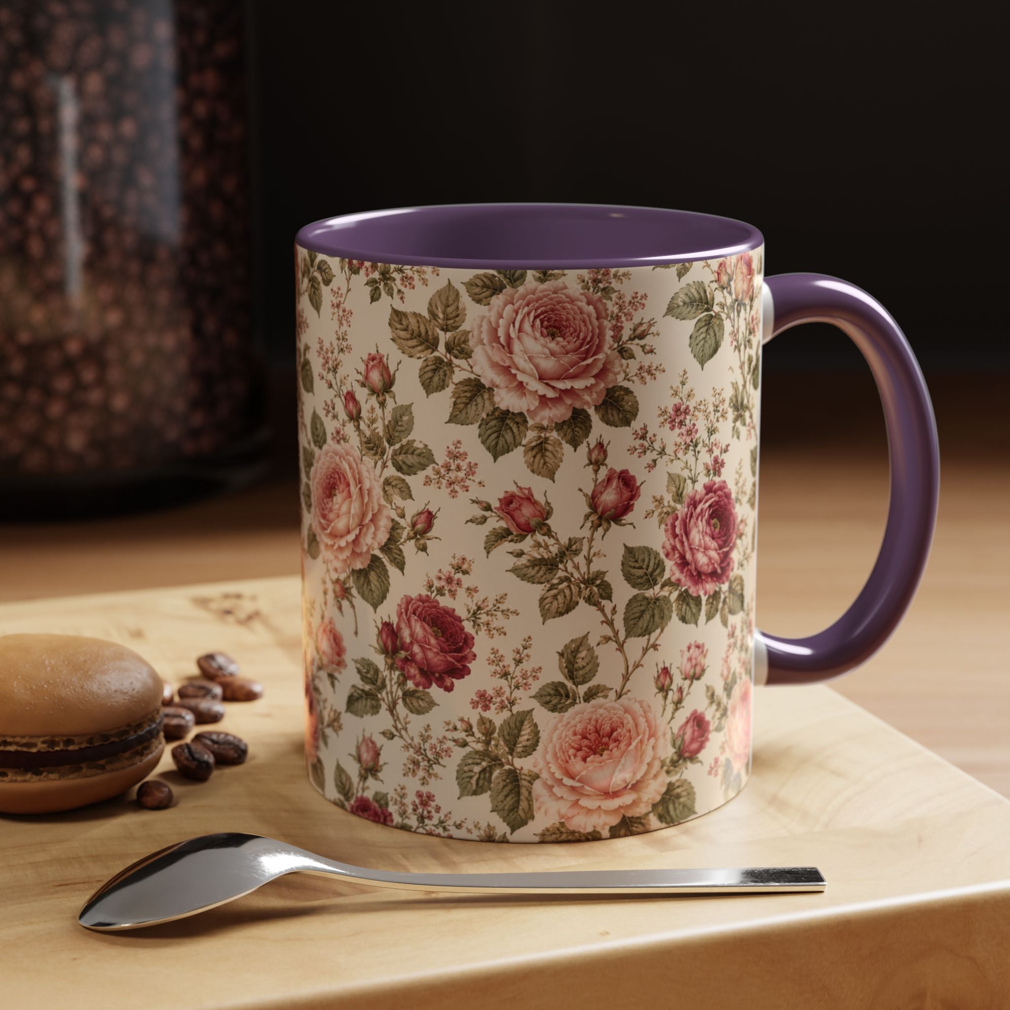 Vintage Rose Accent Coffee Mug – Floral 11/15oz Ceramic Cup