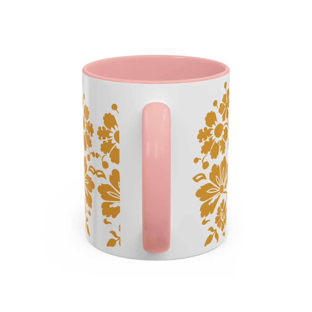 Gold Floral Accent Coffee Mug — Elegant Damask 11/15oz Ceramic