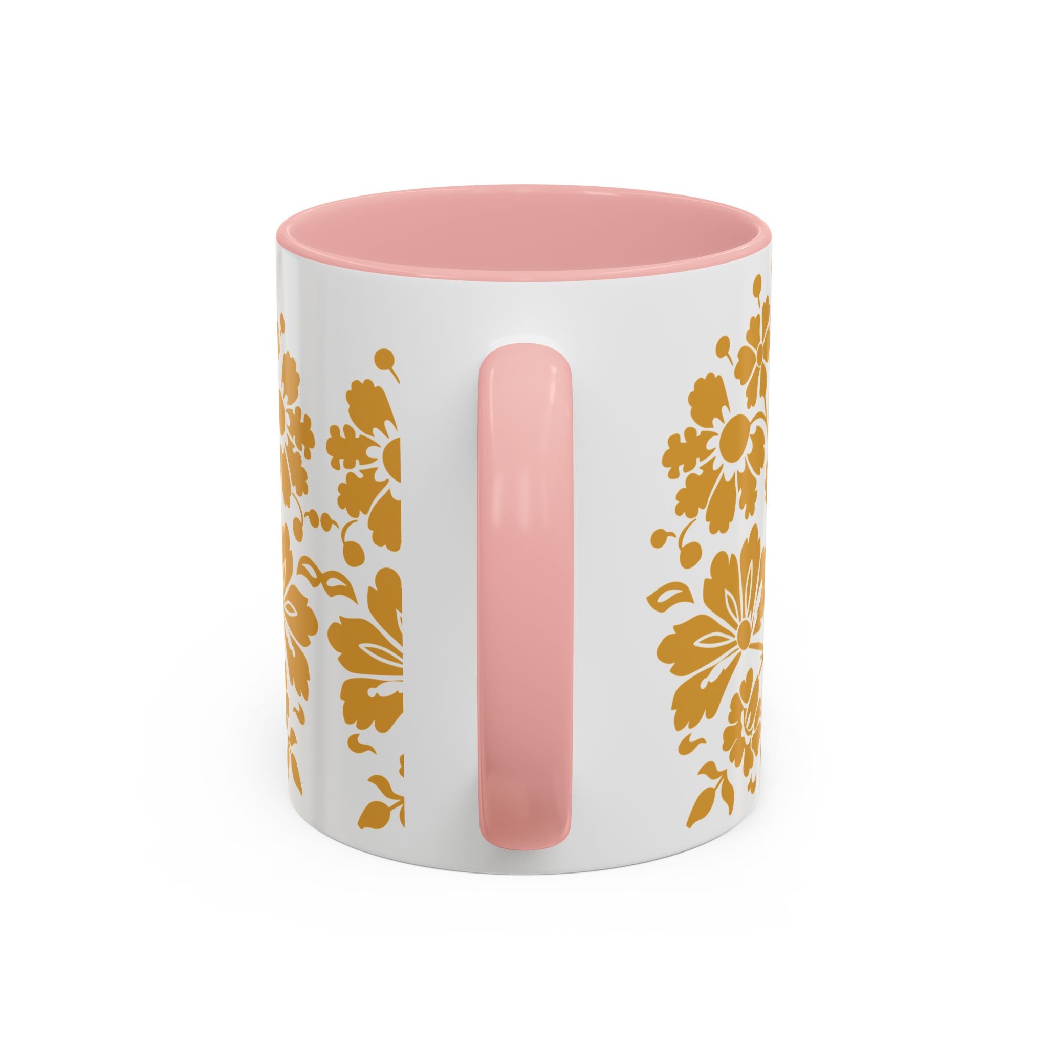 Gold Floral Accent Coffee Mug — Elegant Damask 11/15oz Ceramic