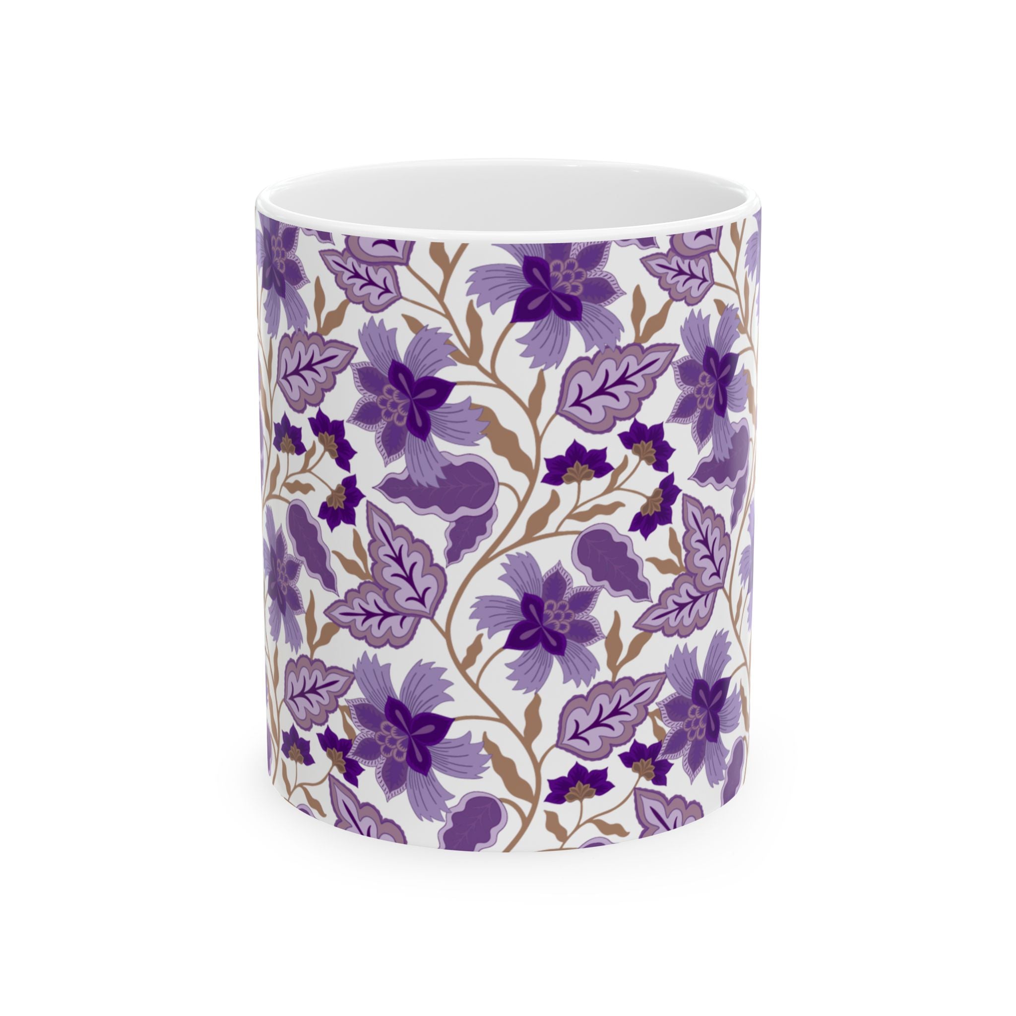 Floral Purple Mug — Vintage Botanical Ceramic Coffee Cup (11oz & 15oz)